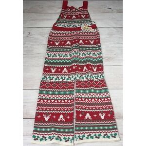 Born Famous Women's M Ugly Christmas Sweater Overalls Fair Isle Knit Reindeer